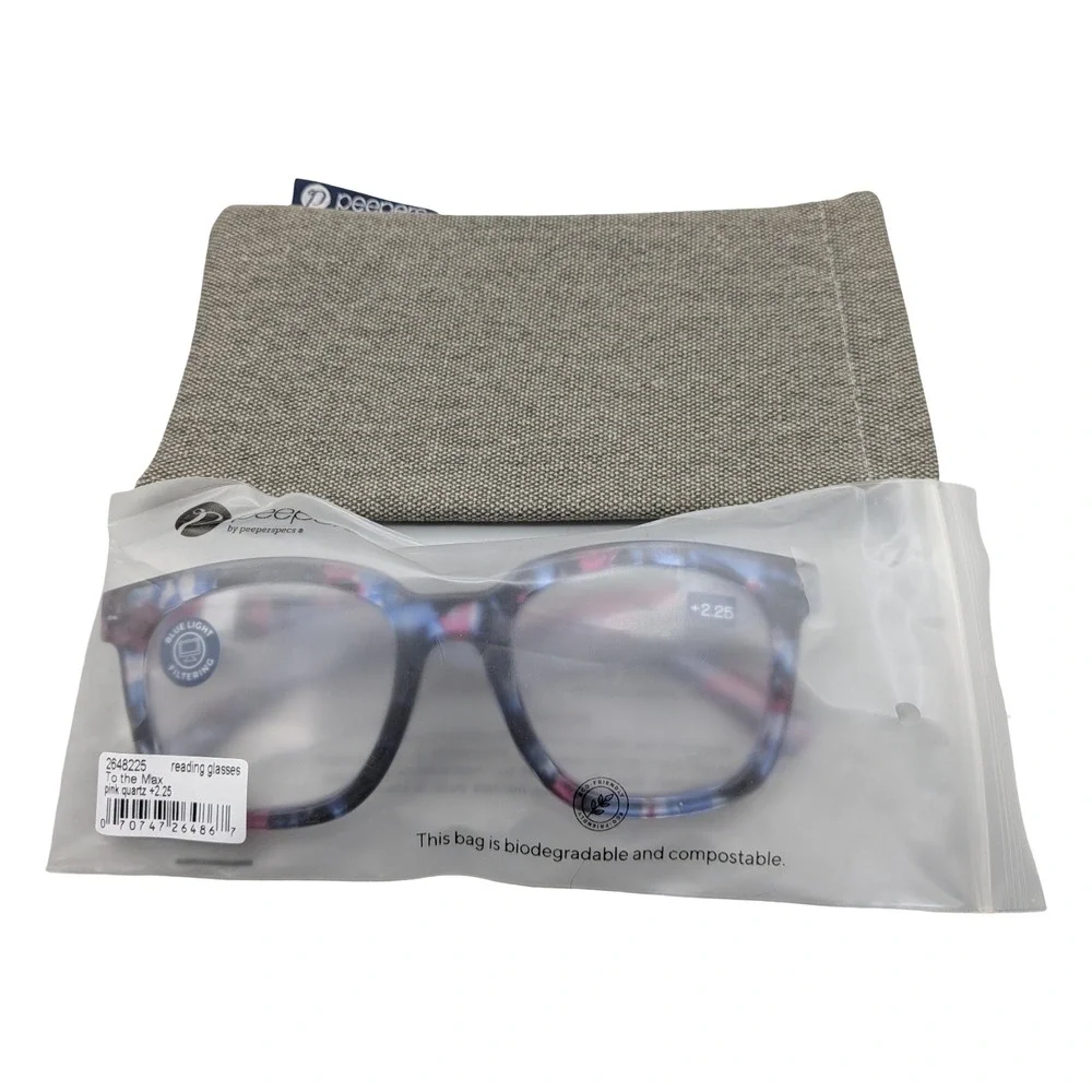 Peepers To the Max Reading‎ Glasses Blue Light Pink Quartz +2.25 Square 04CBCA